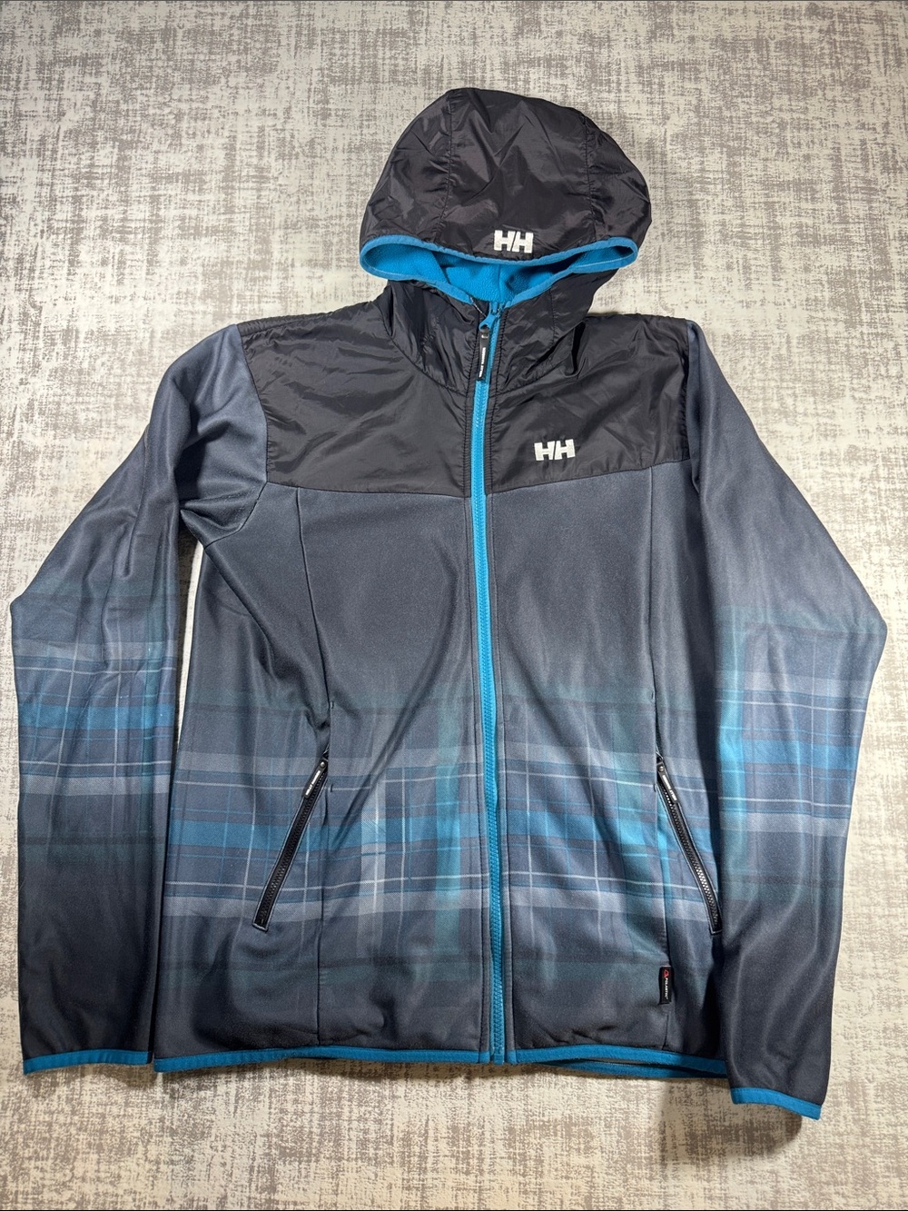 Helly Hansen Men’s Navy and Black Hooded Windbreaker with Blue Accents 26.5X21